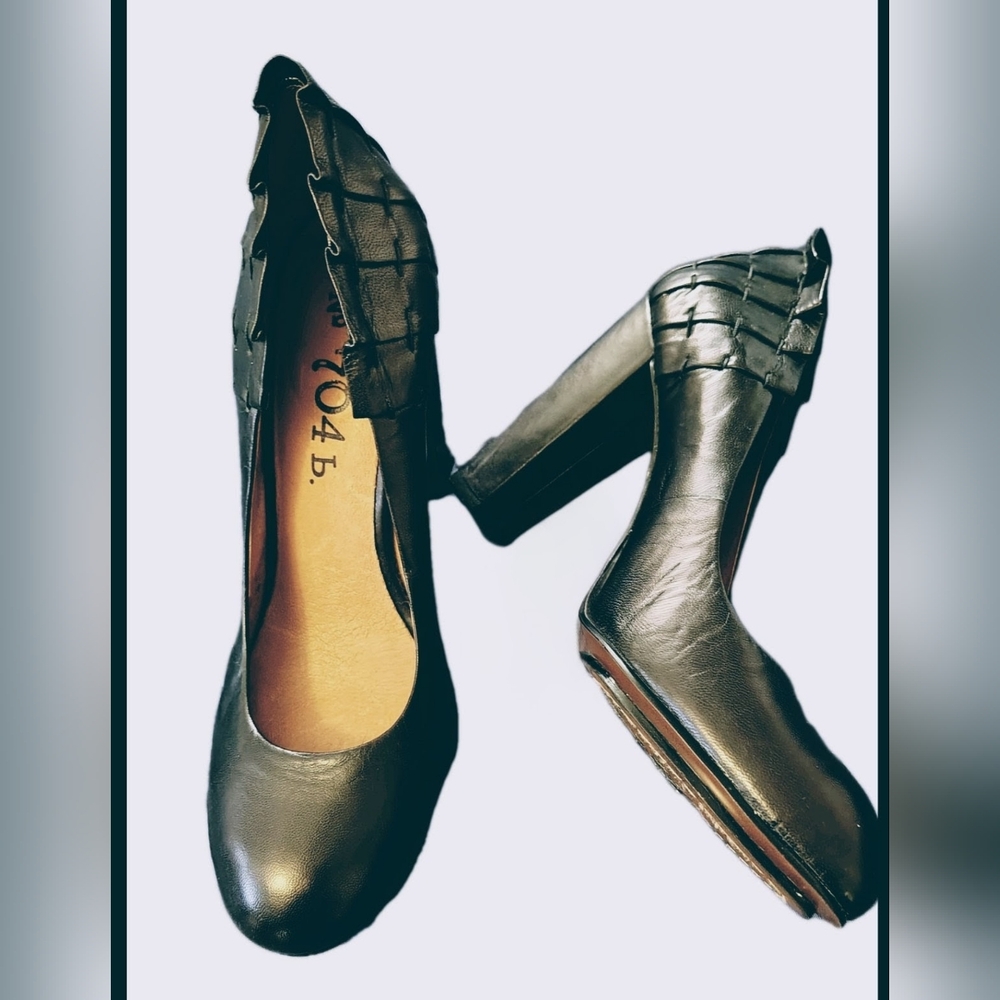 No. 704b Black Leather Pump 4" Heels Shoes Ez 6/36.5